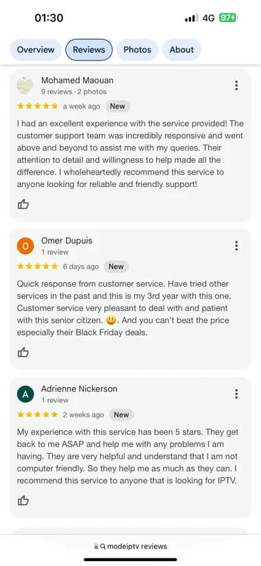 Customer review screenshot highlighting fast support responsiveness and service satisfaction